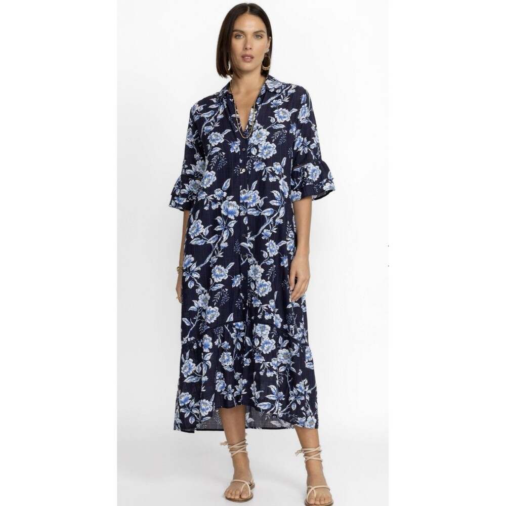 Johnny Was Magnolia High Low Ruffle  Sleeve Maxi Dress Size Small